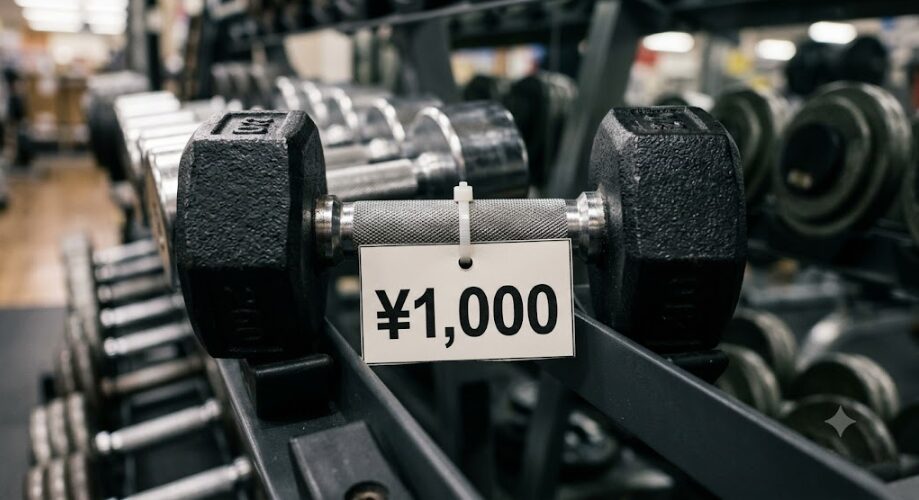 1000円の値札が付いたダンベルの画像。