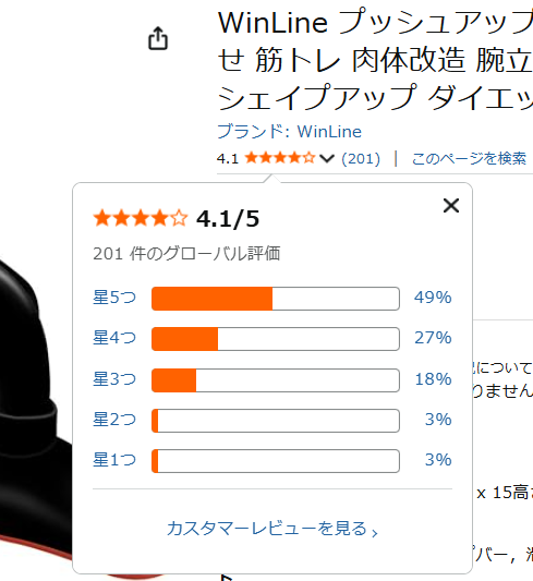 AmazonでのWinLineプッシュアップバーの評価
