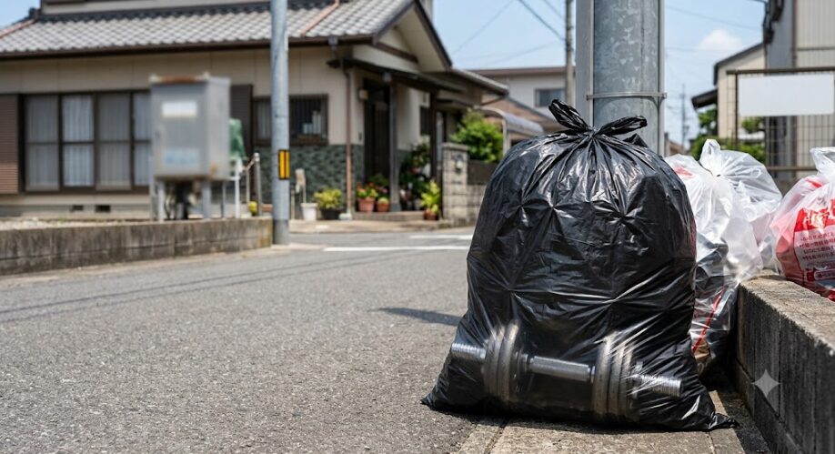 粗大ごみとしてダンベルが捨てられてる画像